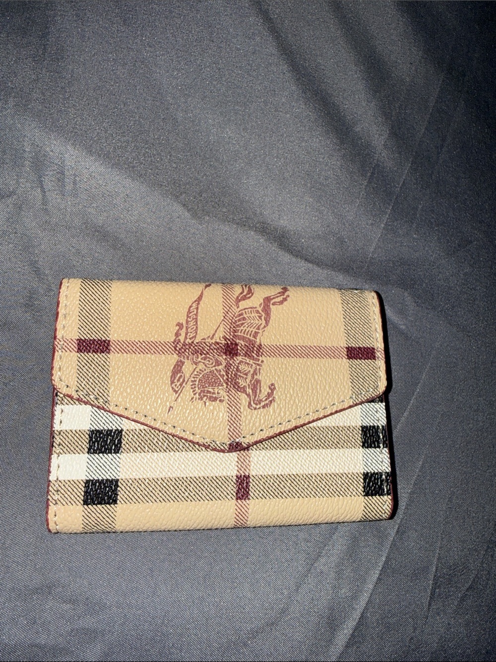 Plaid Envelope Card Wallet in Beige and Black